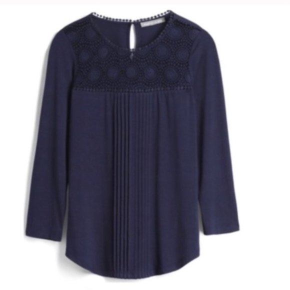 New Daniel Rainn Small S Stitch Fix Navy Blue Darrel Crochet Yoke Knit Top - Picture 1 of 6